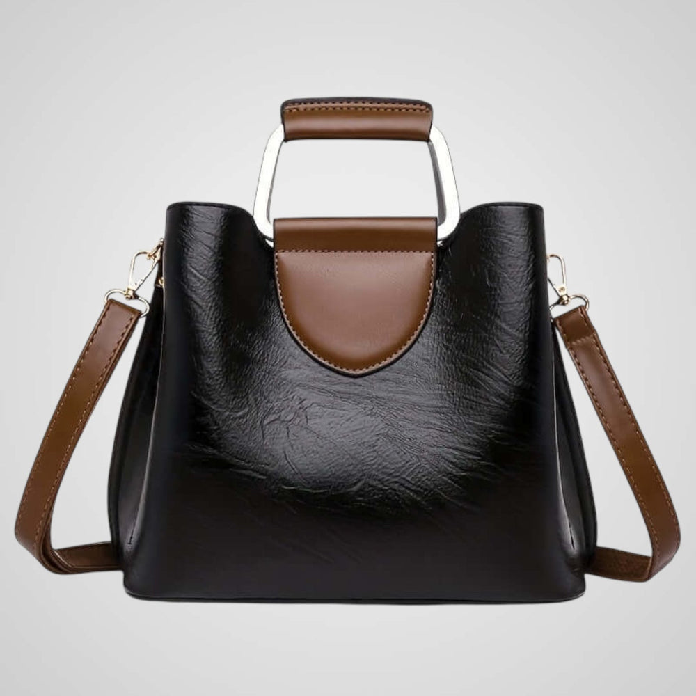 Two-Tone Leather Bag with Contrasting Handle