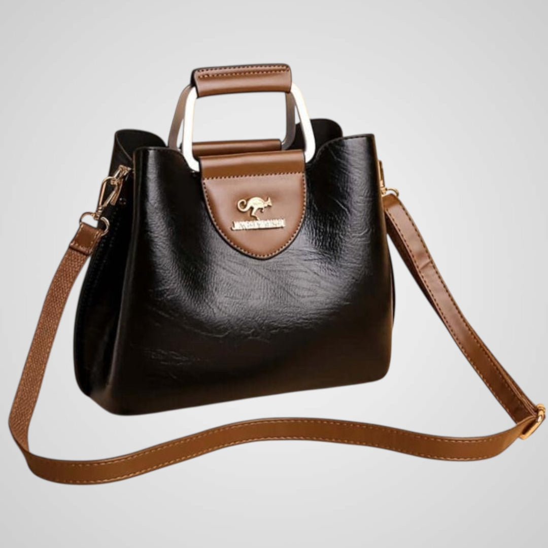 Two-Tone Leather Bag with Contrasting Handle