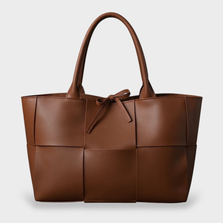 Panel-Stitched Faux Leather Tote with Bow Detail