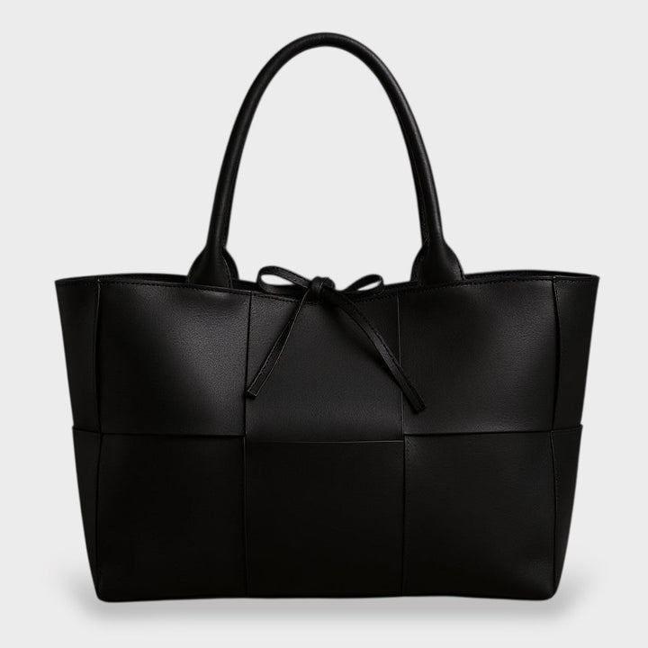 Panel-Stitched Faux Leather Tote with Bow Detail
