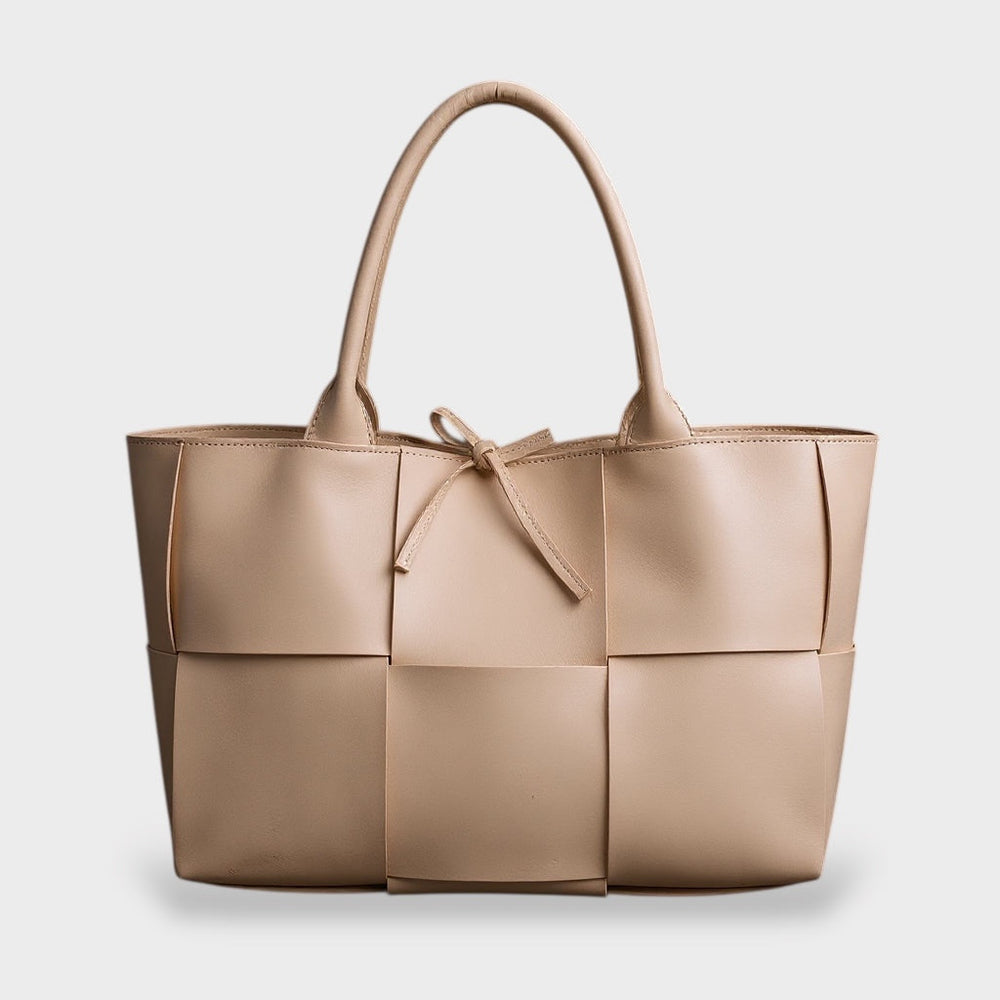Panel-Stitched Faux Leather Tote with Bow Detail