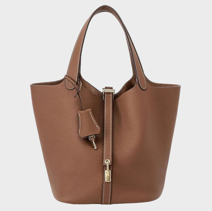 Pebbled Handbag with Lock Detail