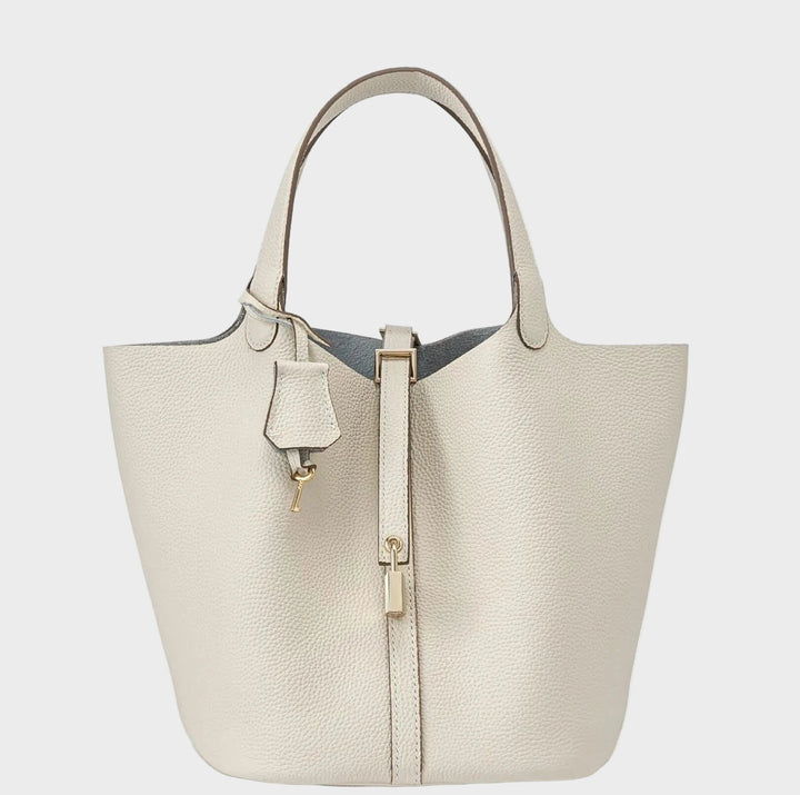 Pebbled Handbag with Lock Detail