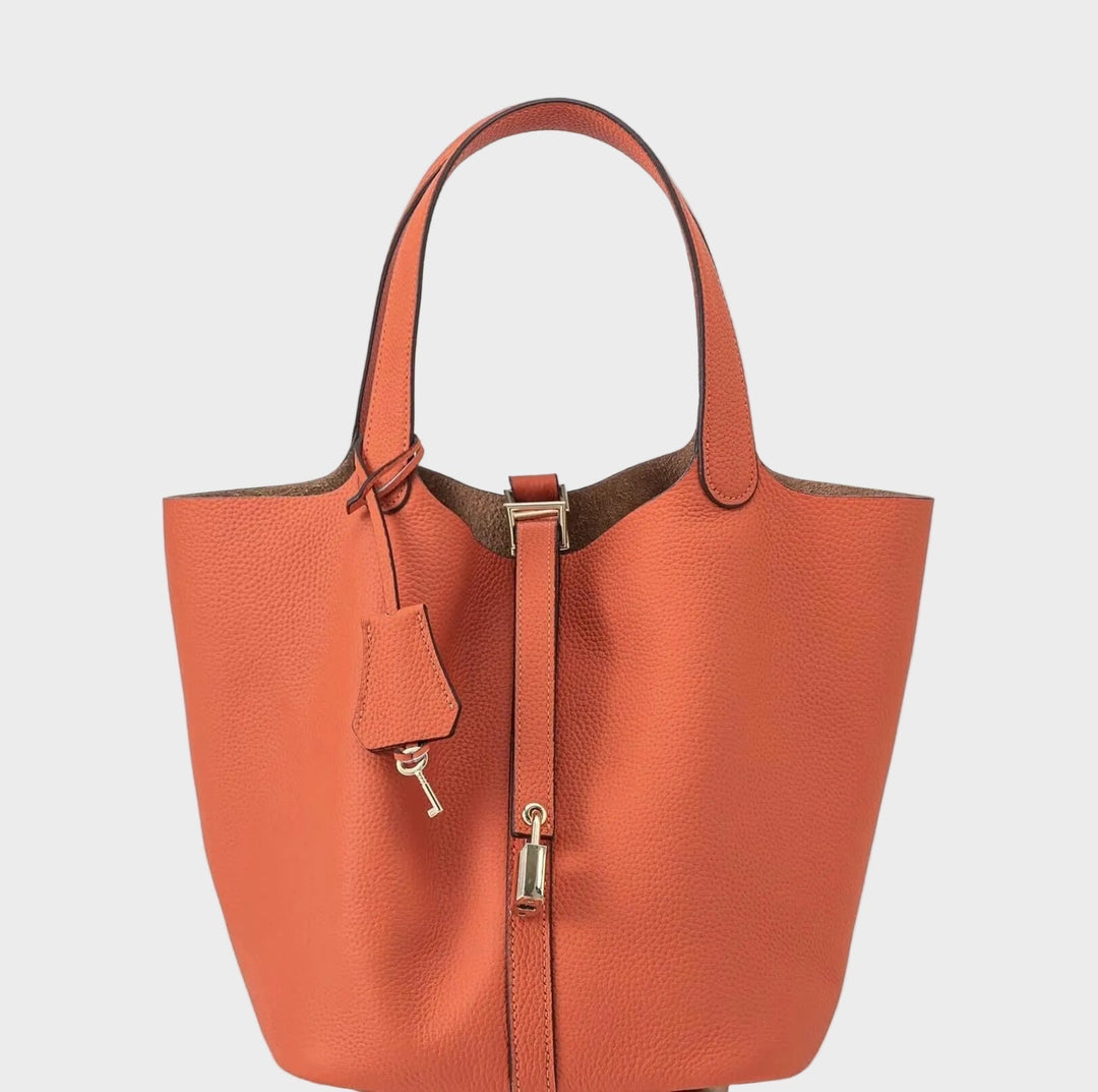 Pebbled Handbag with Lock Detail