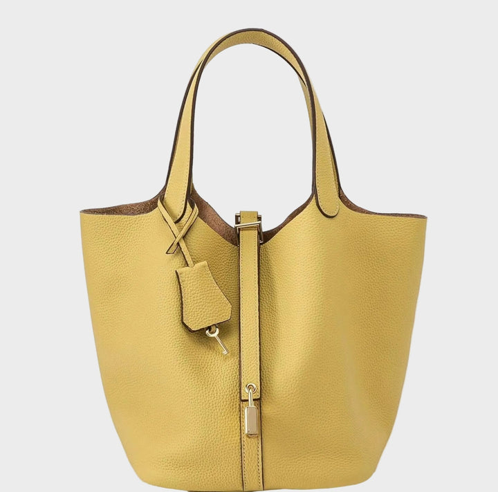 Pebbled Handbag with Lock Detail