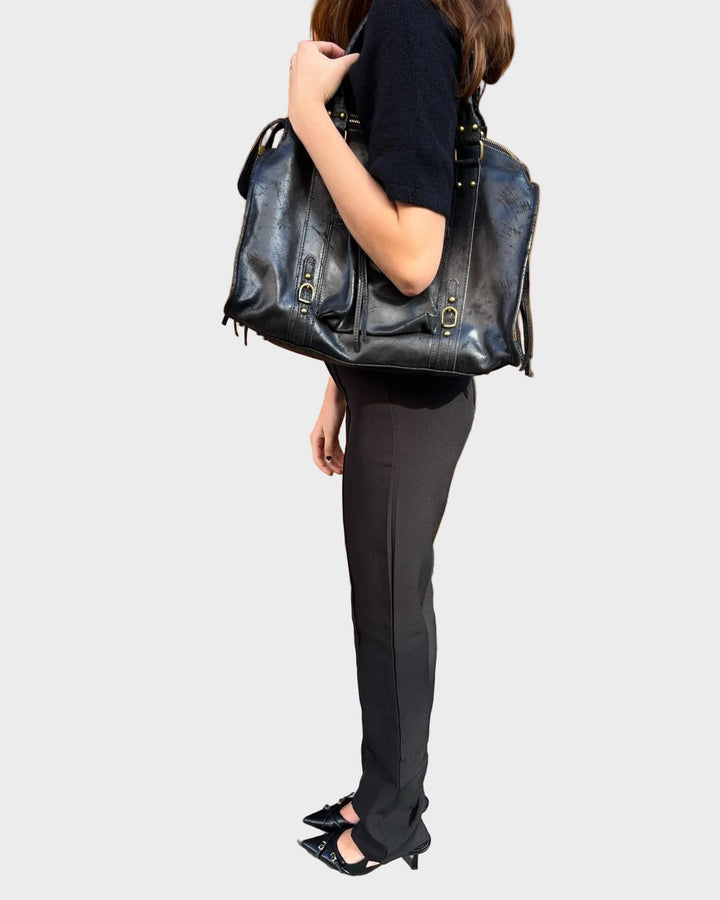 Leather Tote Bag with Gold-Tone Hardware