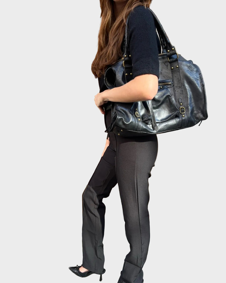 Leather Tote Bag with Gold-Tone Hardware