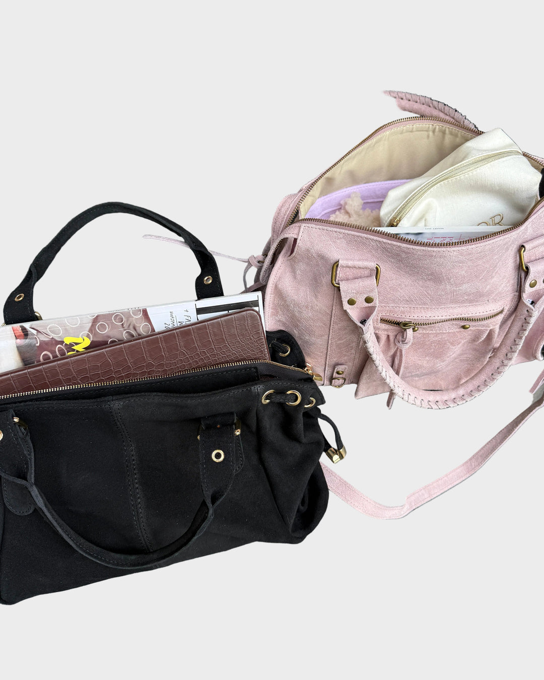 Zip-Top Shoulder Bag with Gold-Tone Hardware