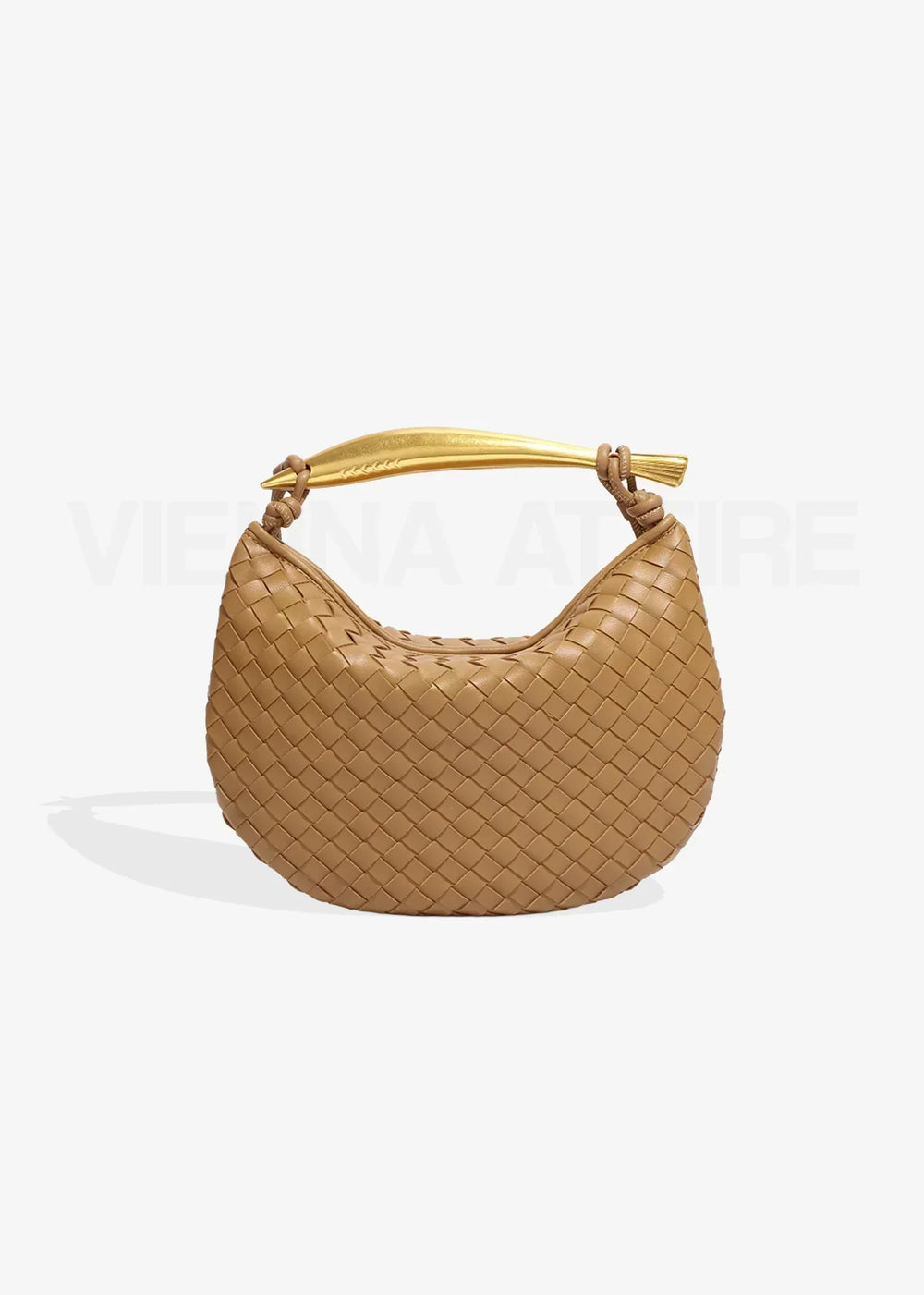 Woven Faux Leather Bag with Gold Handle