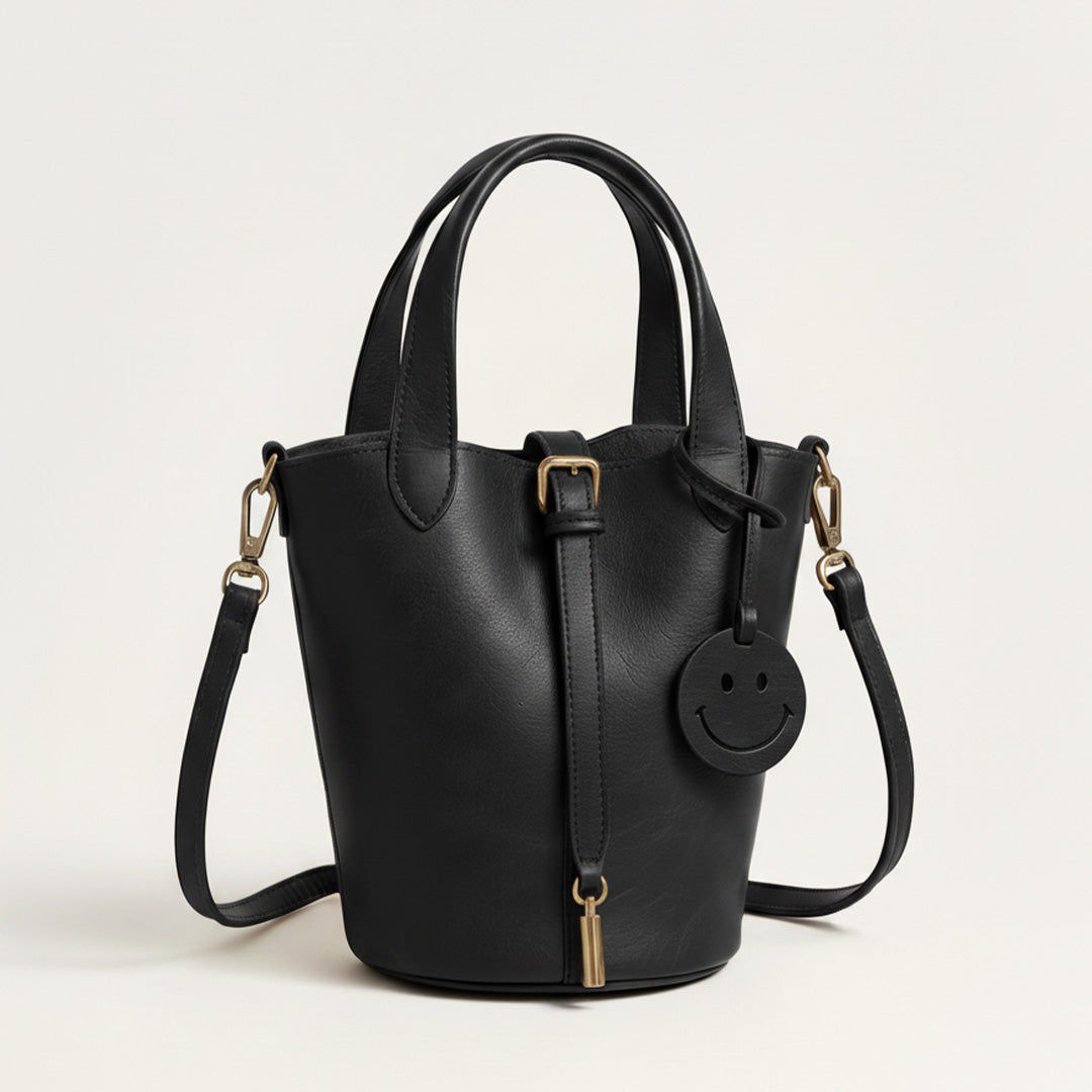 Structured Leather Bag with Smile Detail