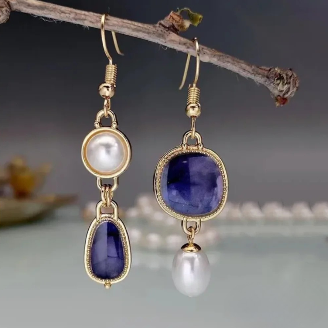 Wendy | Blue Stone and Pearl Earrings