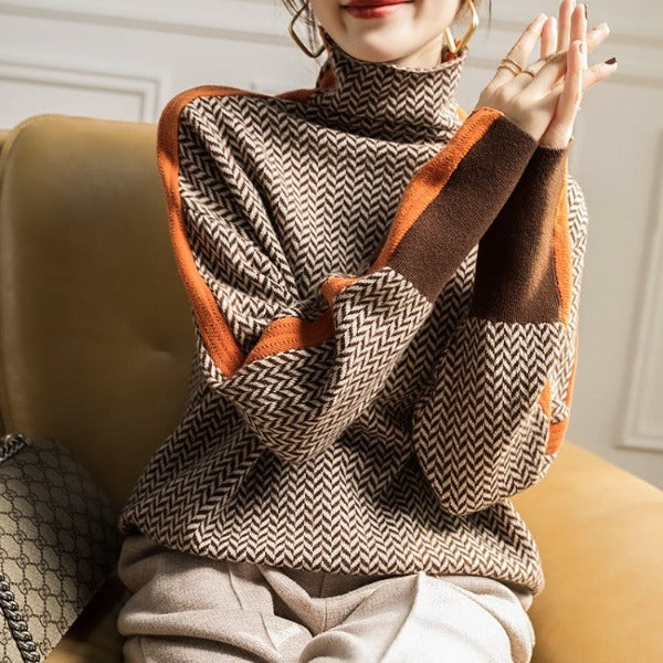 MAUREEN | HIGH-NECK STRIPED KNIT JUMPER