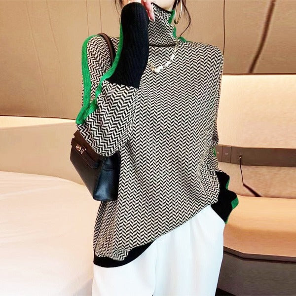 MAUREEN | HIGH-NECK STRIPED KNIT JUMPER
