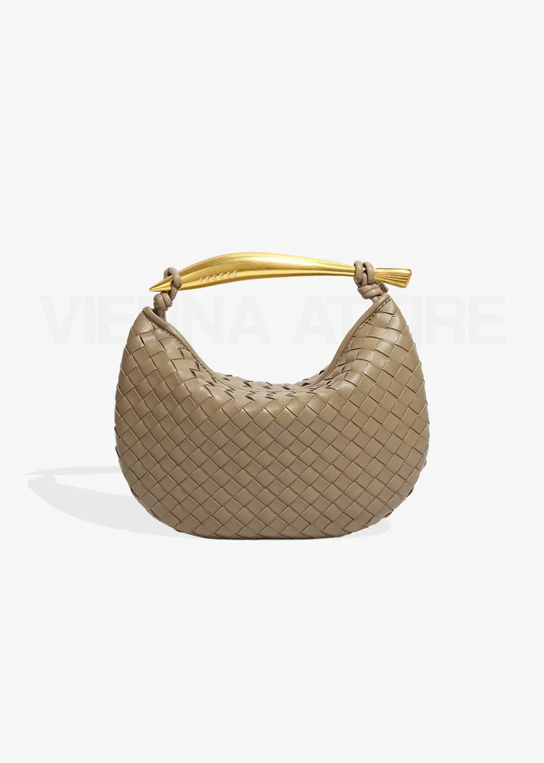 Woven Faux Leather Bag with Gold Handle