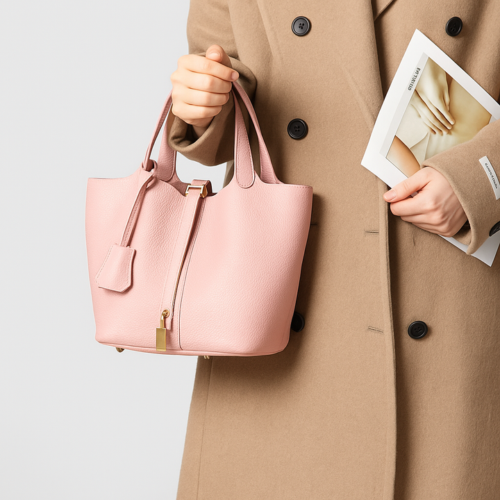 Pebbled Handbag with Lock Detail