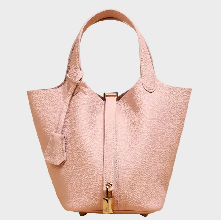 Pebbled Handbag with Lock Detail