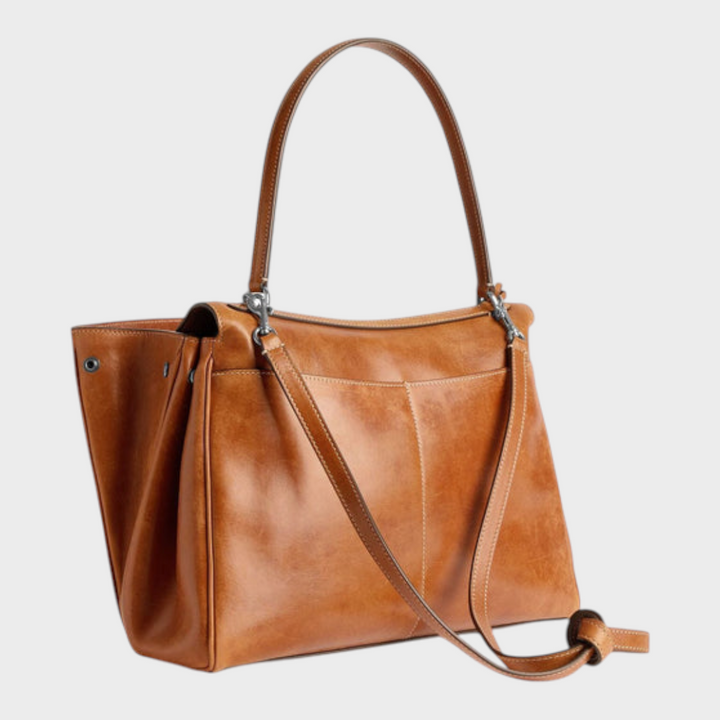 Structured Leather Handbag with Magnetic Flap