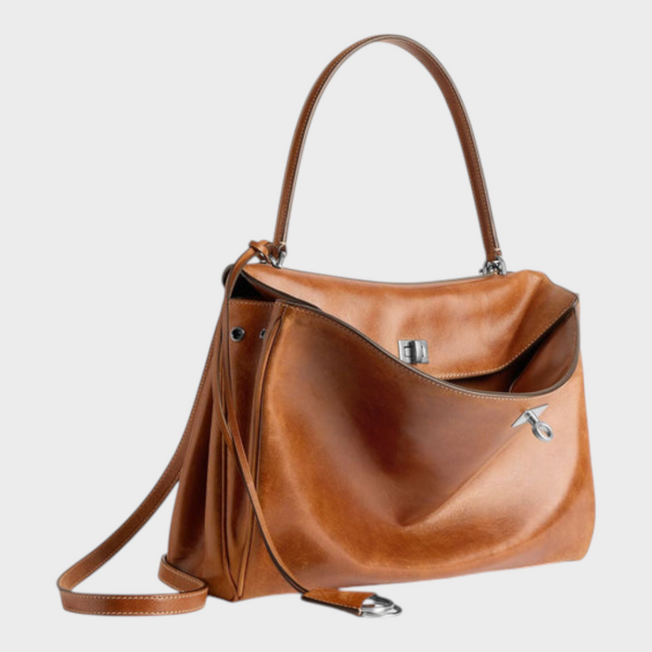 Structured Leather Handbag with Magnetic Flap