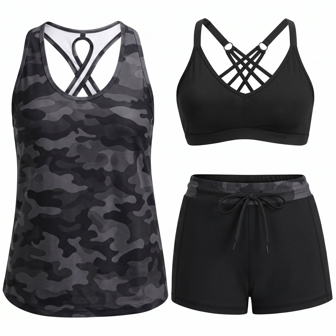 CRESSIDA | SPORTY THREE-PIECE TANKINI SET WITH POCKETS