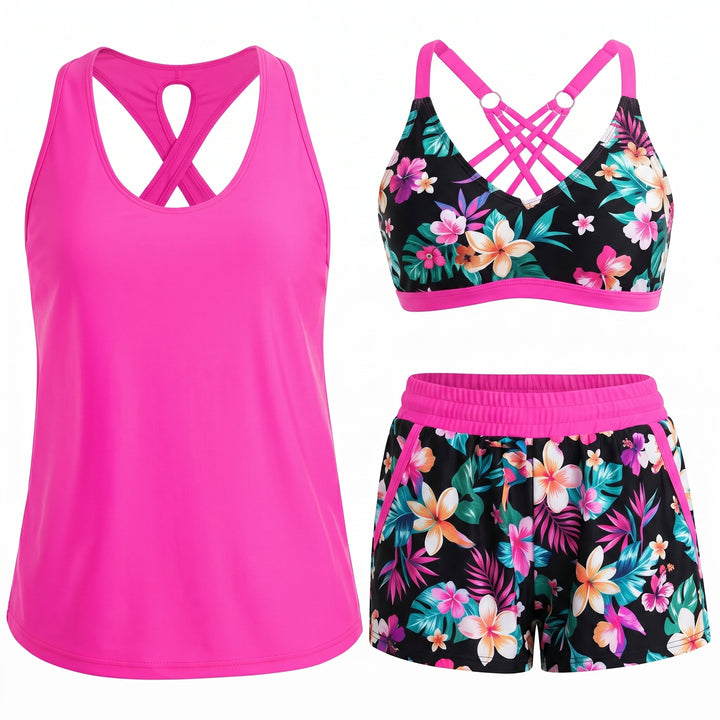 CRESSIDA | SPORTY THREE-PIECE TANKINI SET WITH POCKETS