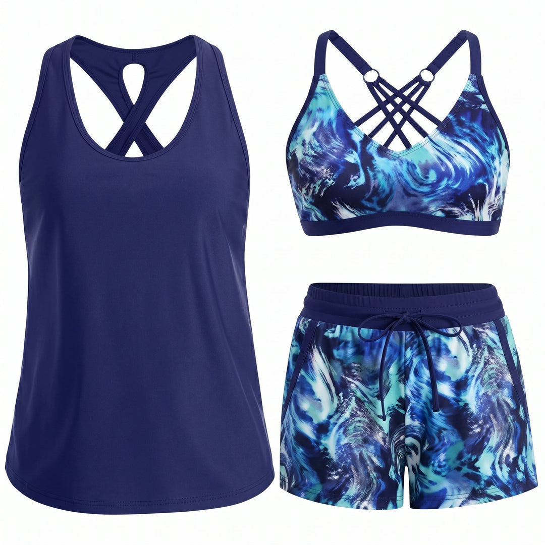 CRESSIDA | SPORTY THREE-PIECE TANKINI SET WITH POCKETS