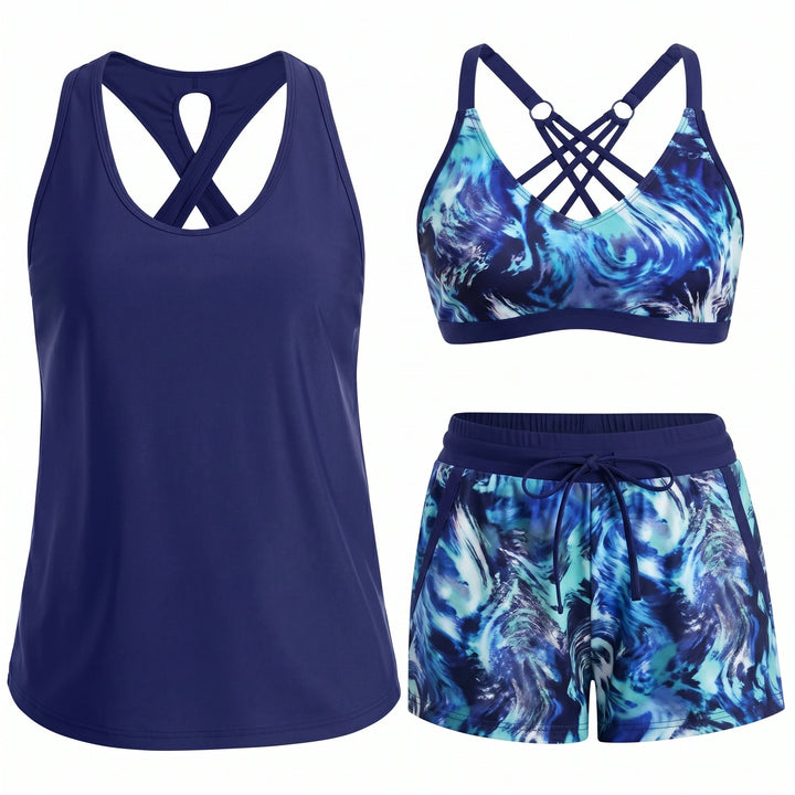 CRESSIDA | SPORTY THREE-PIECE TANKINI SET WITH POCKETS