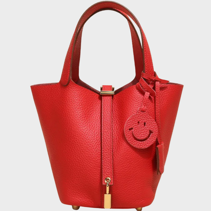 Pebbled Handbag with Lock Detail