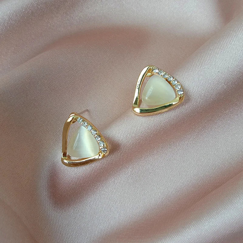 Xanthe | Triangle Earrings with Opal and Crystals