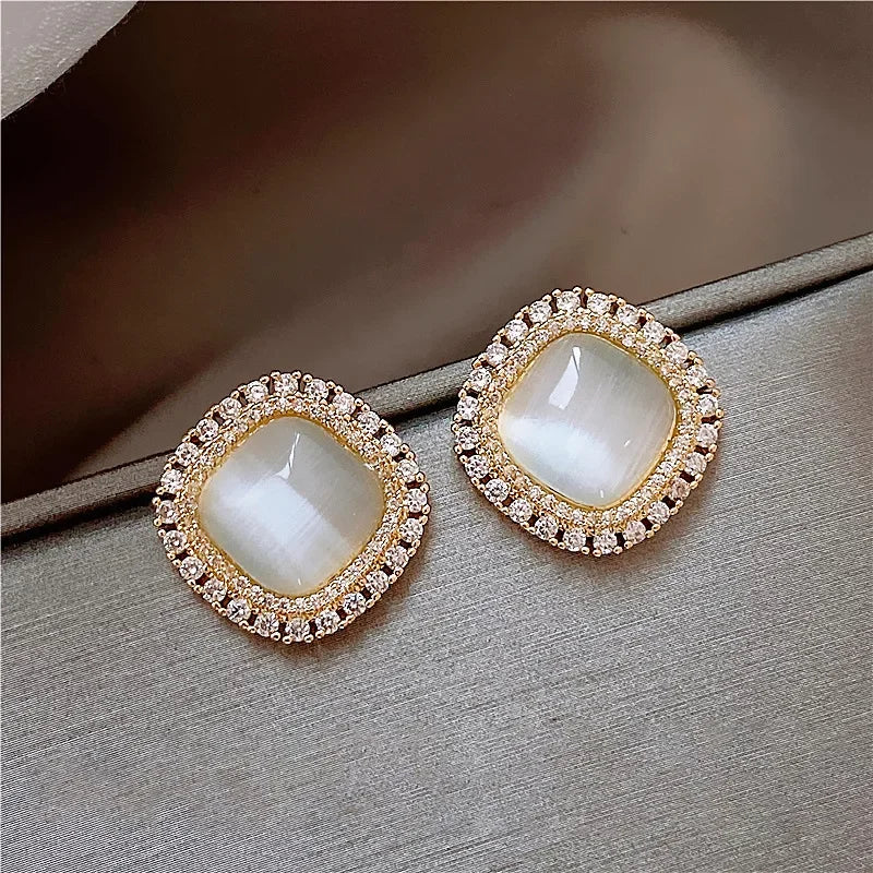 Pamela | Square Earrings with Opal and Cubic Zirconia