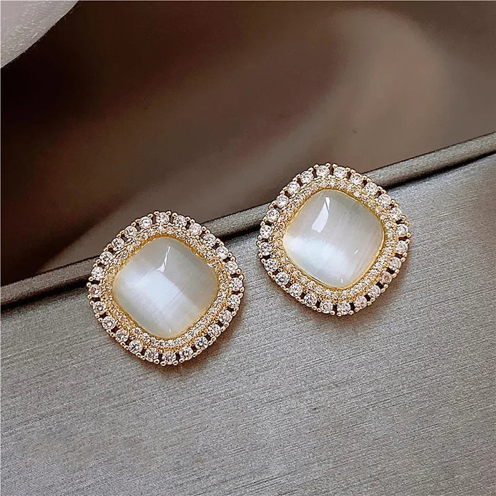 Pamela | Square Earrings with Opal and Cubic Zirconia