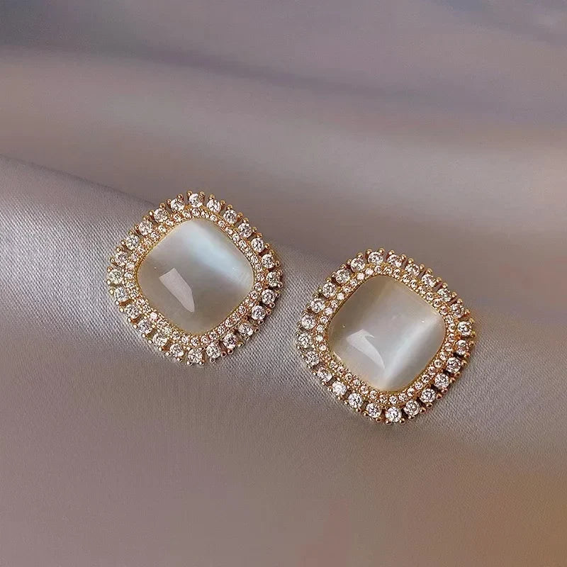 Pamela | Square Earrings with Opal and Cubic Zirconia
