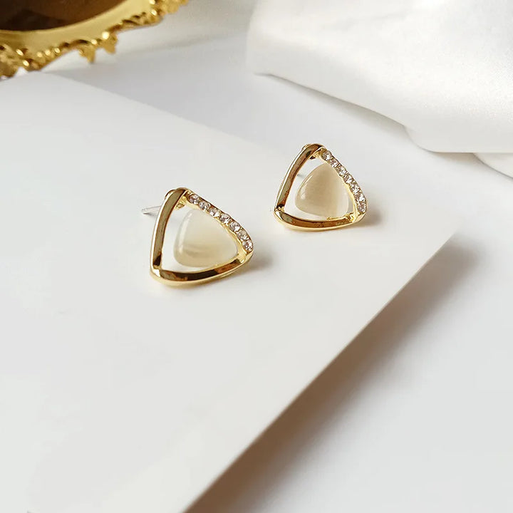 Xanthe | Triangle Earrings with Opal and Crystals