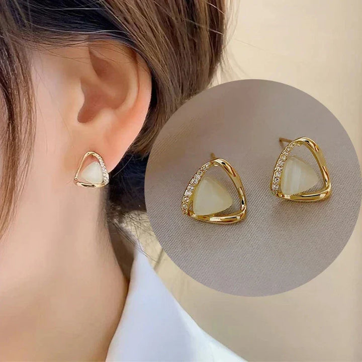 Xanthe | Triangle Earrings with Opal and Crystals