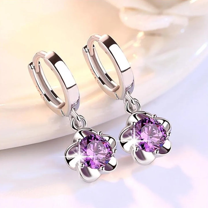 Yvette | Silver Earrings with Purple and White Zirconia