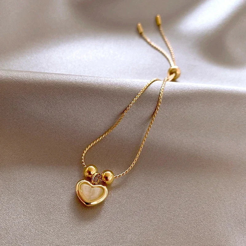Melba | Gold-Coated Peach Opal Heart Bracelet