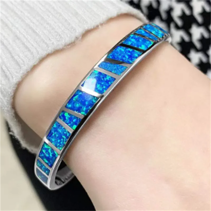 Kirsty | Adjustable Blue Fire Opal Bracelet in Silver