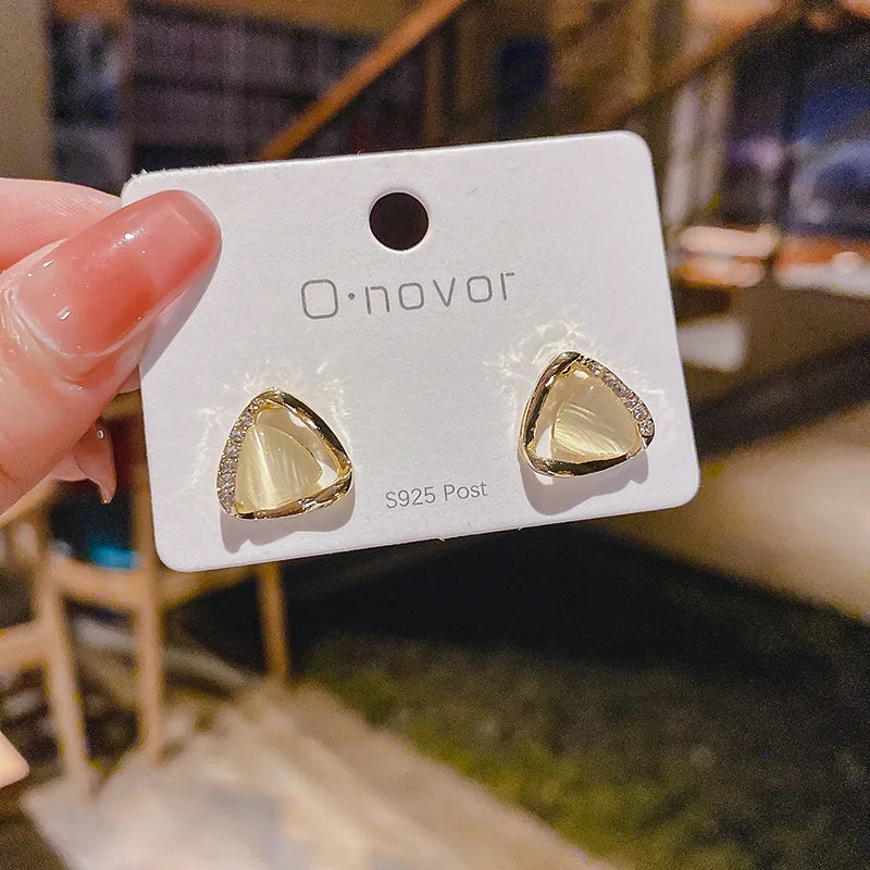 Xanthe | Triangle Earrings with Opal and Crystals