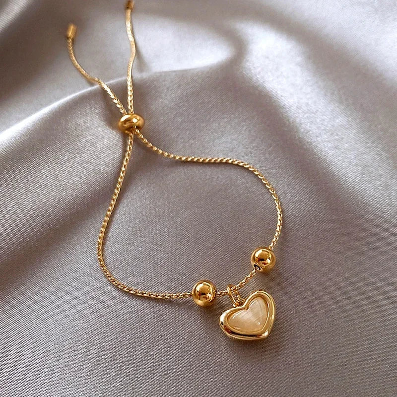 Melba | Gold-Coated Peach Opal Heart Bracelet