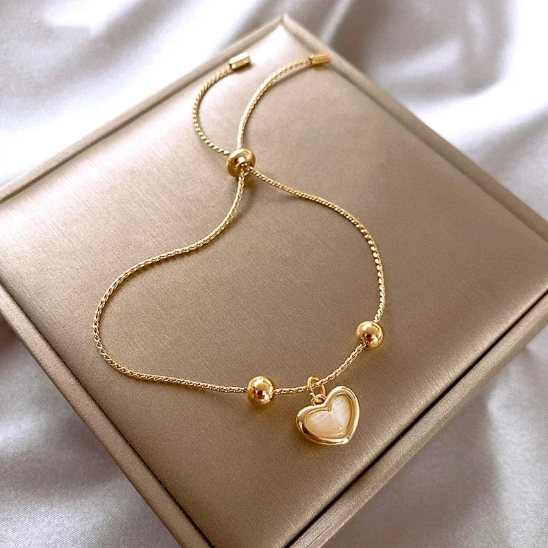 Melba | Gold-Coated Peach Opal Heart Bracelet