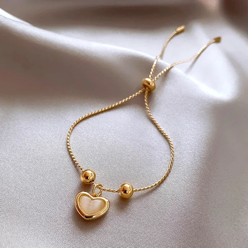 Melba | Gold-Coated Peach Opal Heart Bracelet