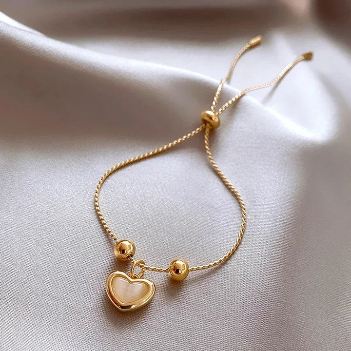 Melba | Gold-Coated Peach Opal Heart Bracelet