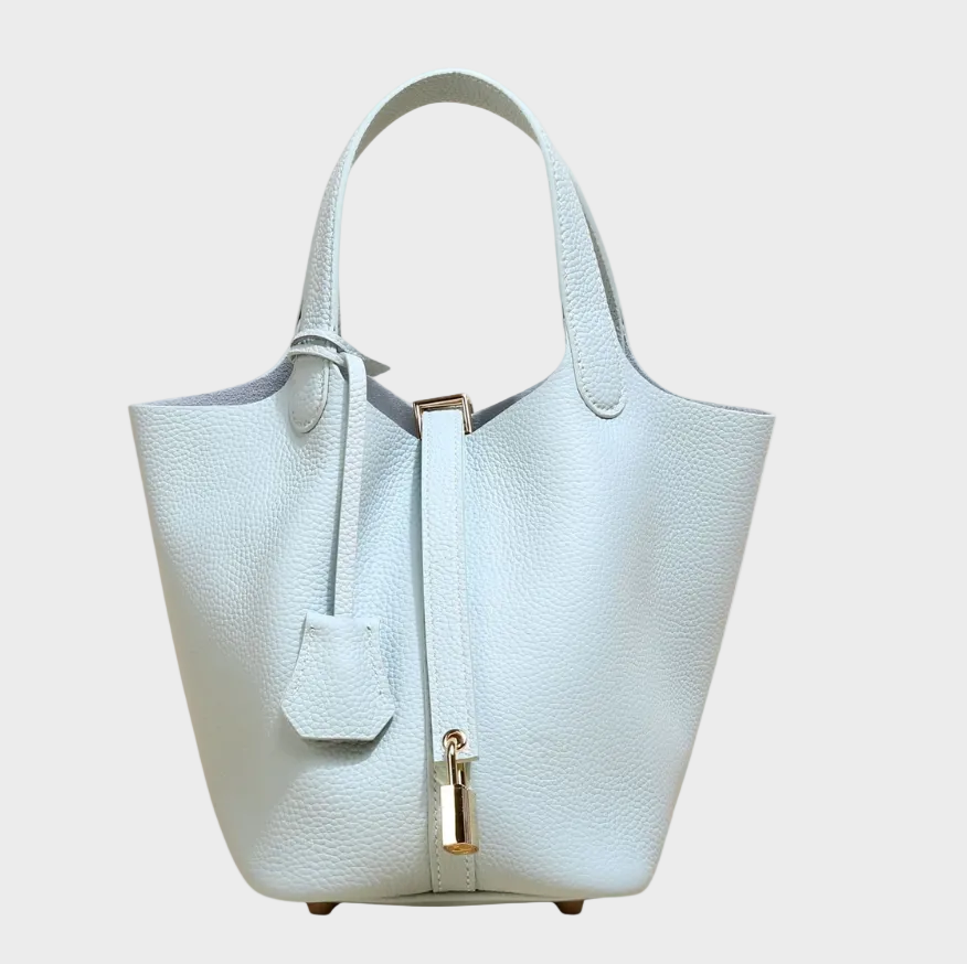 Pebbled Handbag with Lock Detail