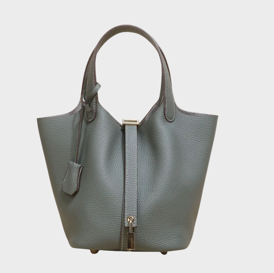 Pebbled Handbag with Lock Detail