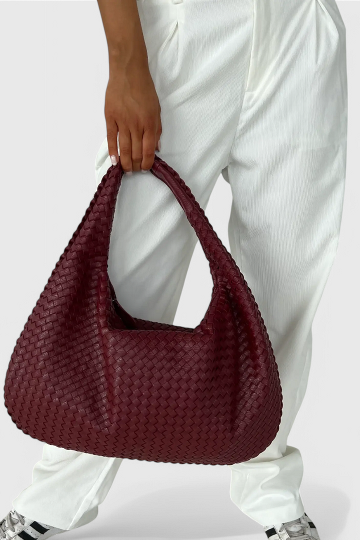 Woven Faux Leather Shoulder Bag