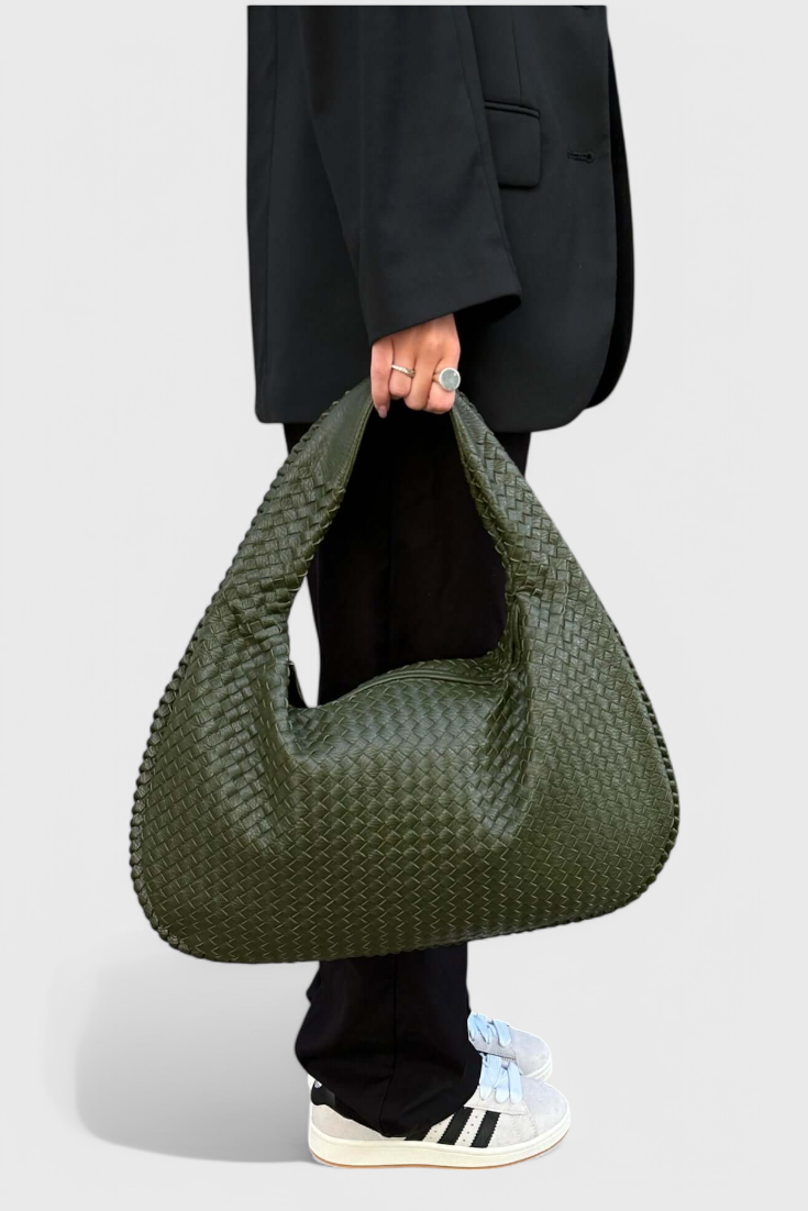 Woven Faux Leather Shoulder Bag