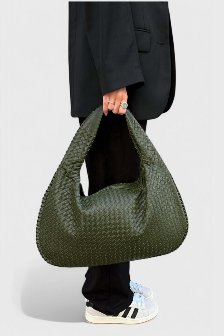 Woven Faux Leather Shoulder Bag