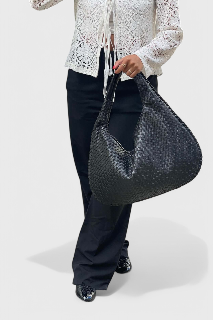 Woven Faux Leather Shoulder Bag