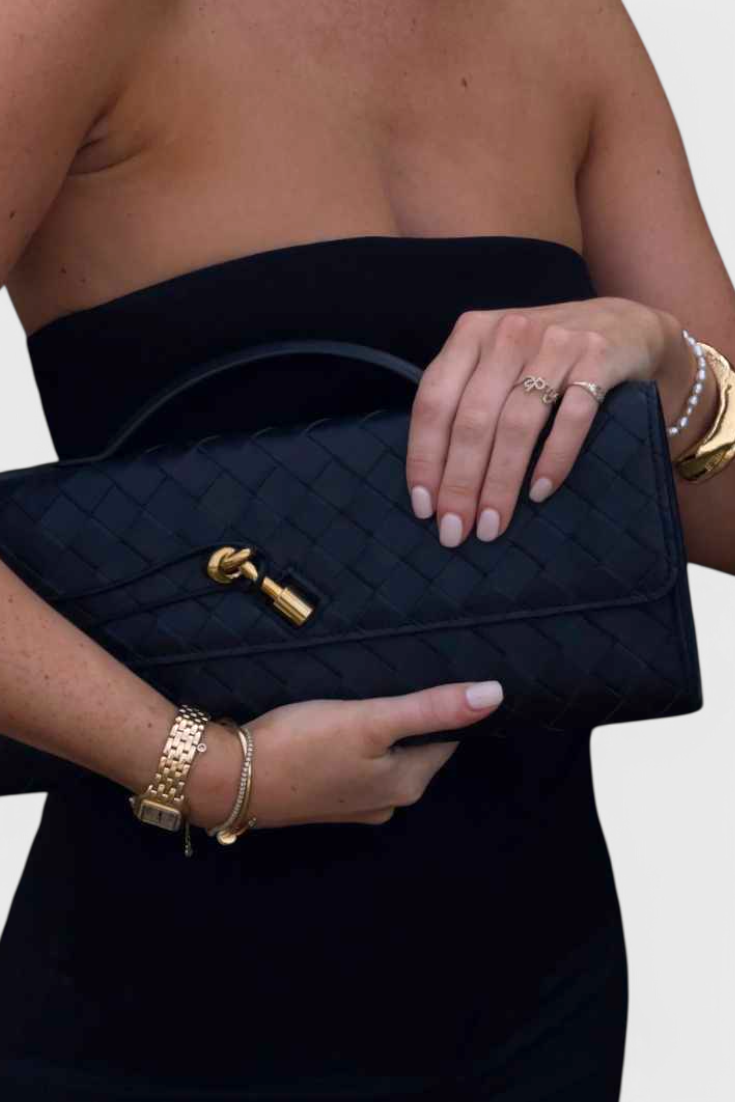 Structured Clutch with Gold Knot Detail