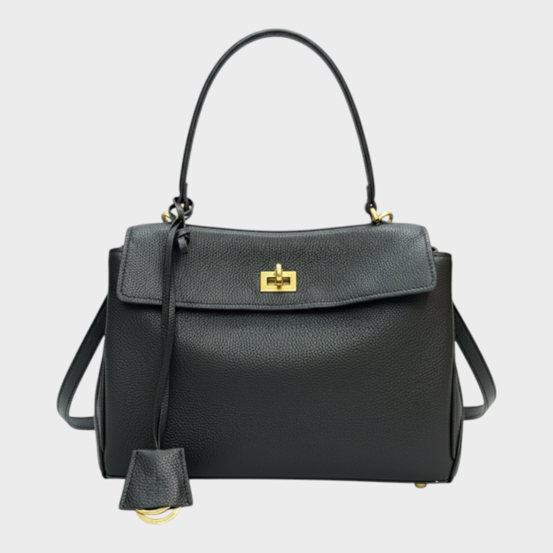 Structured Leather Handbag with Magnetic Flap
