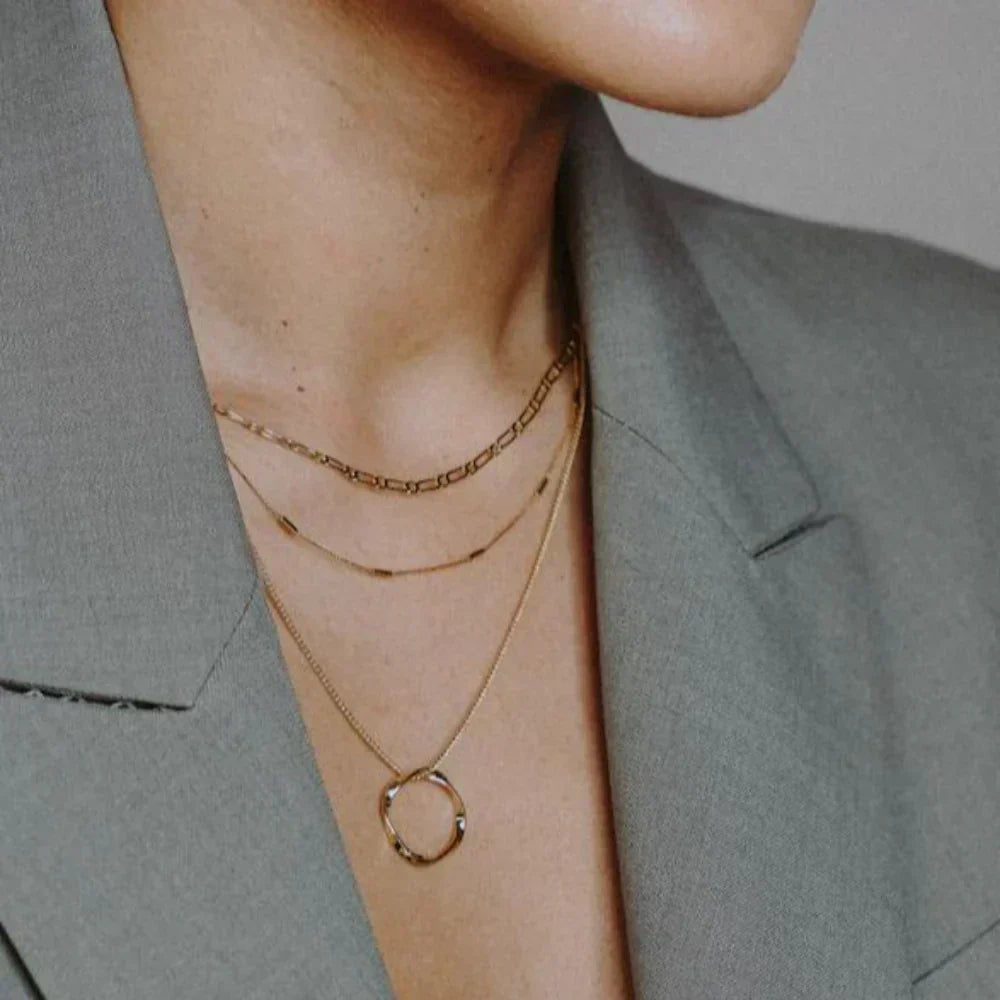 Octavia | Three-Row Open Hoop Necklace in Gold